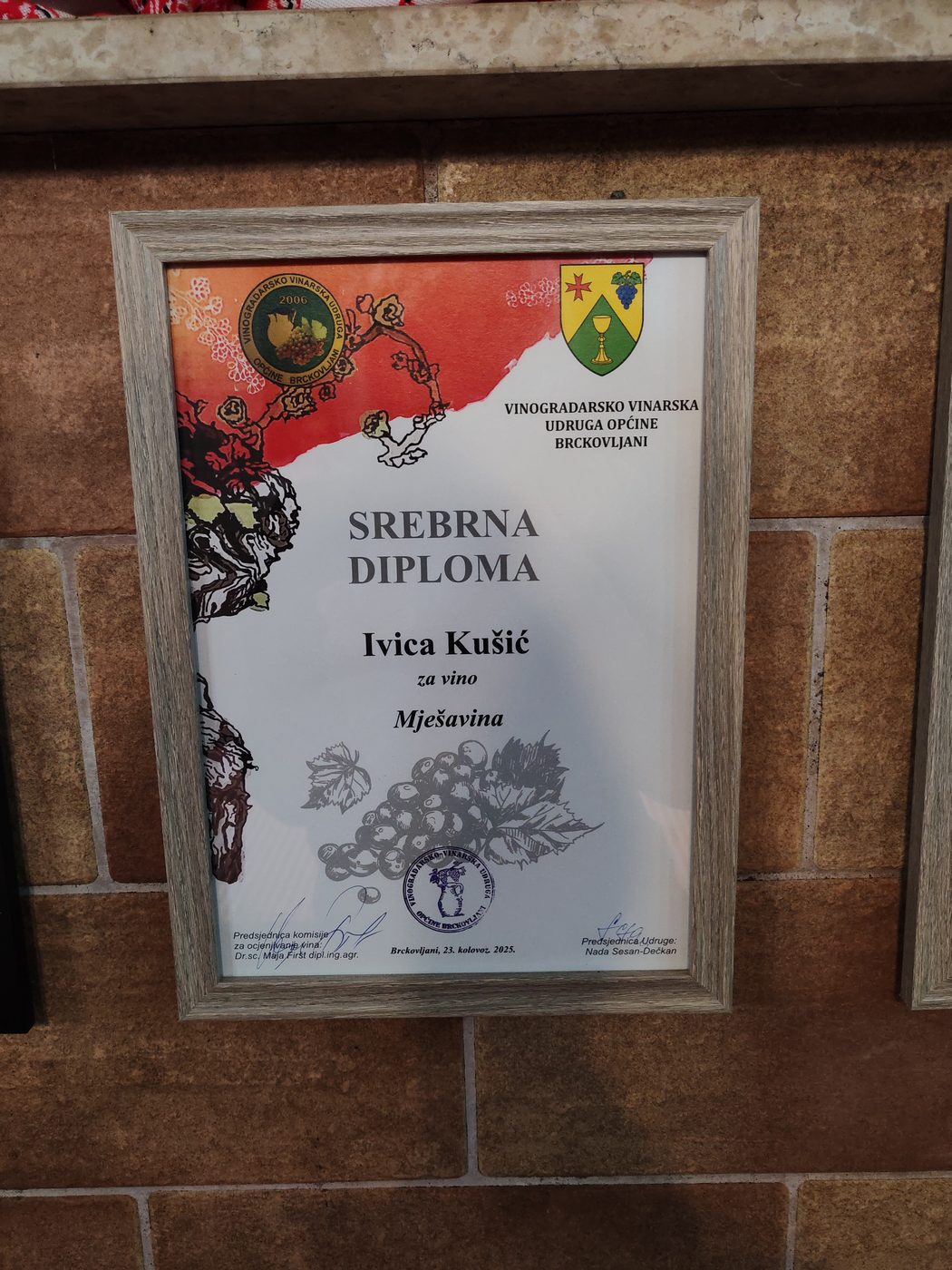 Diploma Vinarije Kušić