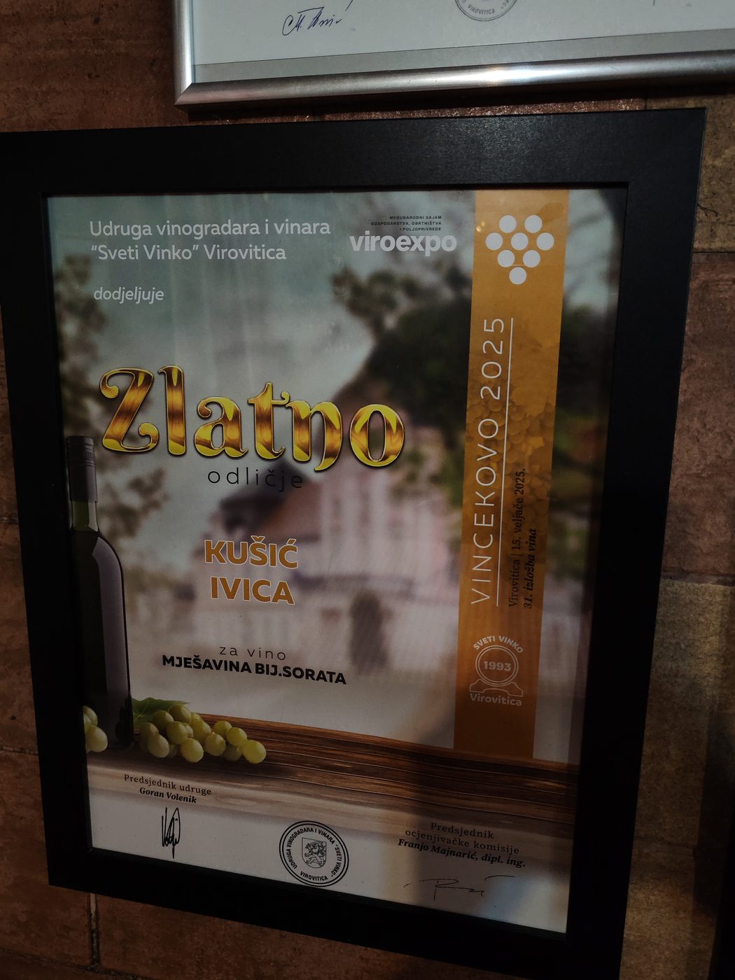Diploma Vinarije Kušić